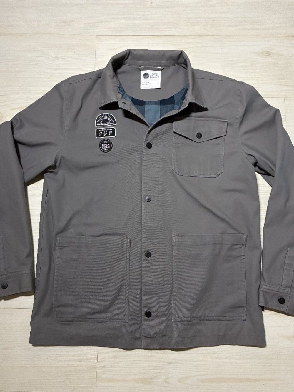 bearded goat Open Road Gray Canvas Utility Jacket Chore Shacket Men's L